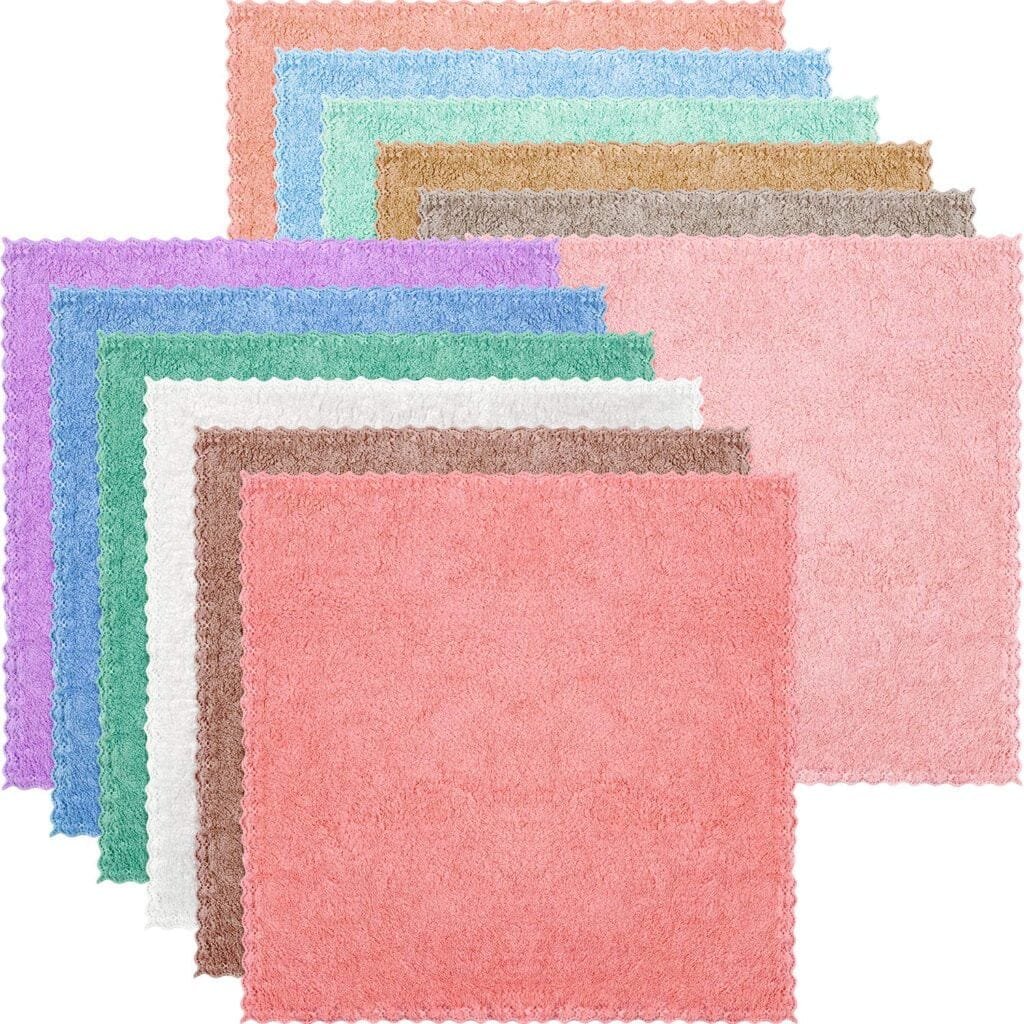 12 Pieces Face Wash Cloth Makeup Remover Cloths Coral Velvet Facial Washcloths Soft Fast Drying Facial Cleansing Cloth for Face, 12 x 12 Inch (Brown)