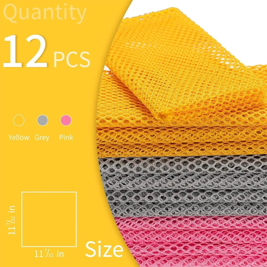 12Pcs Dish Wash Net,Innovative Mesh Cloth,Ultra Durable Non-Scratch Dish Rags for Washing Dishes,100% Odor Free/Quick Dry,Perfect Scrubber,Dish Sponges for Washing Dishes Yellow/Pink/Gray