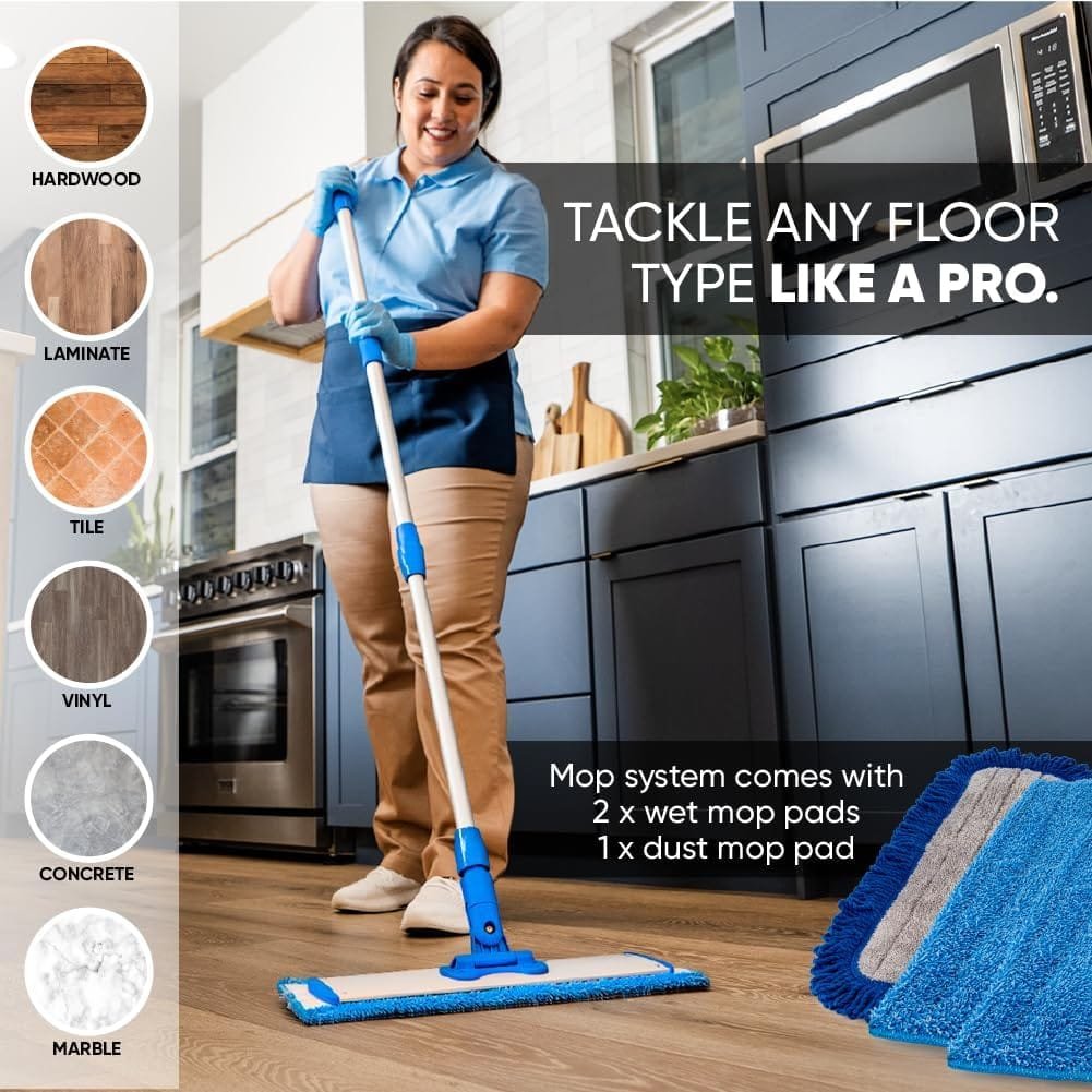 18 Professional Microfiber Mop - Hardwood Floor Mop - Dry  Wet Mop for Wood, Laminate, Tile, Vinyl Floors | Washable Pads | Wet  Dust Mopping | Adjustable Handle + 1 Microfiber Cloth 18 Professional Microfiber Mop - Hardwood Floor Mop - Dry  Wet Mop for Wood, Laminate, Tile, Vinyl Floors | Washable Pads | Wet  Dust Mopping | Adjustable Handle + 1 Microfiber Cloth