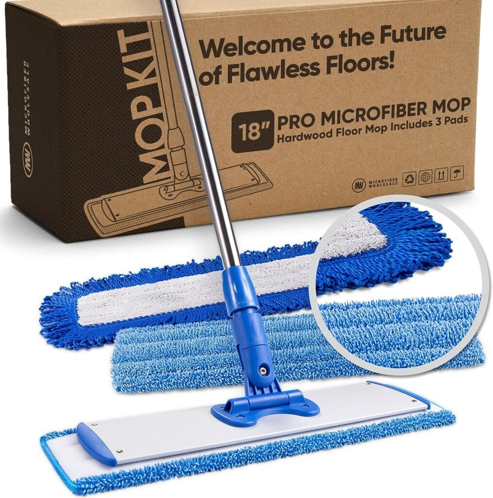 18 Professional Microfiber Mop - Hardwood Floor Mop - Dry  Wet Mop for Wood, Laminate, Tile, Vinyl Floors | Washable Pads | Wet  Dust Mopping | Adjustable Handle + 1 Microfiber Cloth 18 Professional Microfiber Mop - Hardwood Floor Mop - Dry  Wet Mop for Wood, Laminate, Tile, Vinyl Floors | Washable Pads | Wet  Dust Mopping | Adjustable Handle + 1 Microfiber Cloth