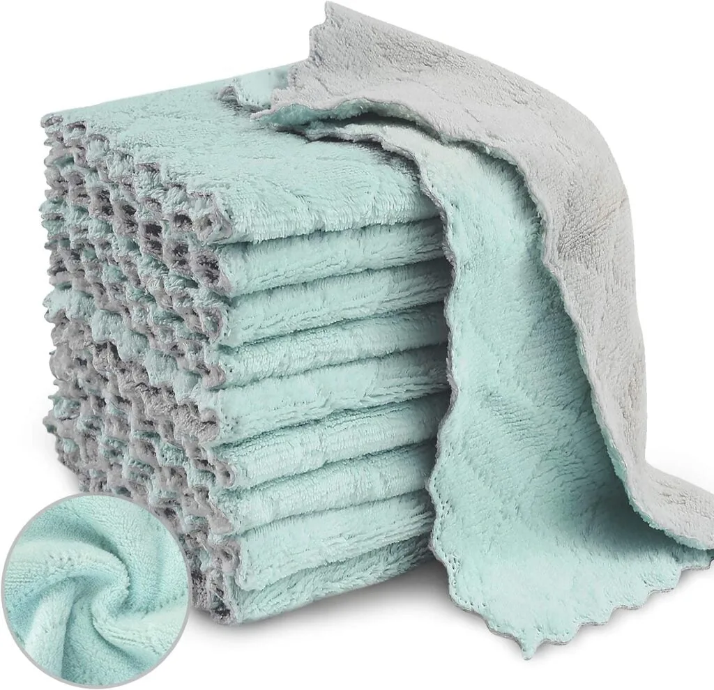 20 Pack Kitchen Dish Cloths, Super Absorbent Microfiber Cleaning Cloth for Cleaning Dishes, Kitchen, Bathroom, Car (Grey  Green)