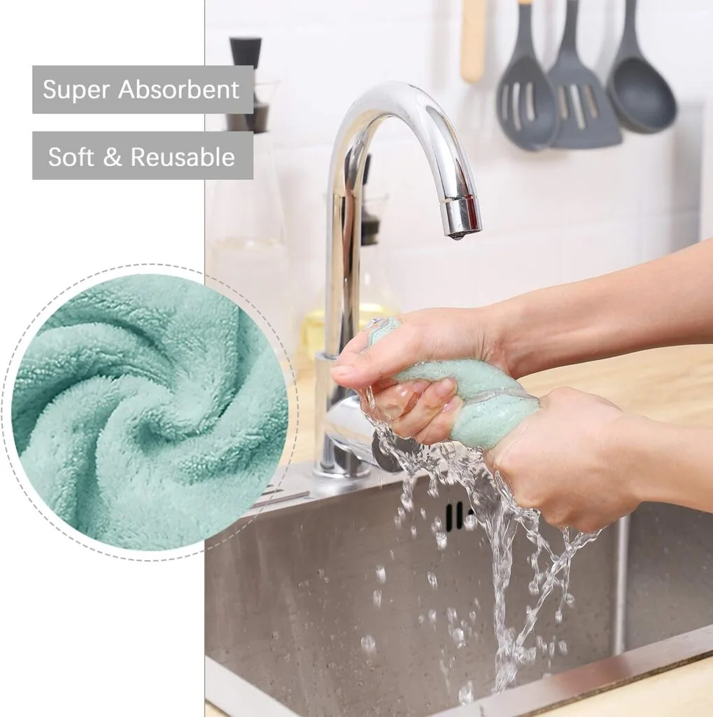 20 Pack Kitchen Dish Cloths, Super Absorbent Microfiber Cleaning Cloth for Cleaning Dishes, Kitchen, Bathroom, Car (Grey  Green)