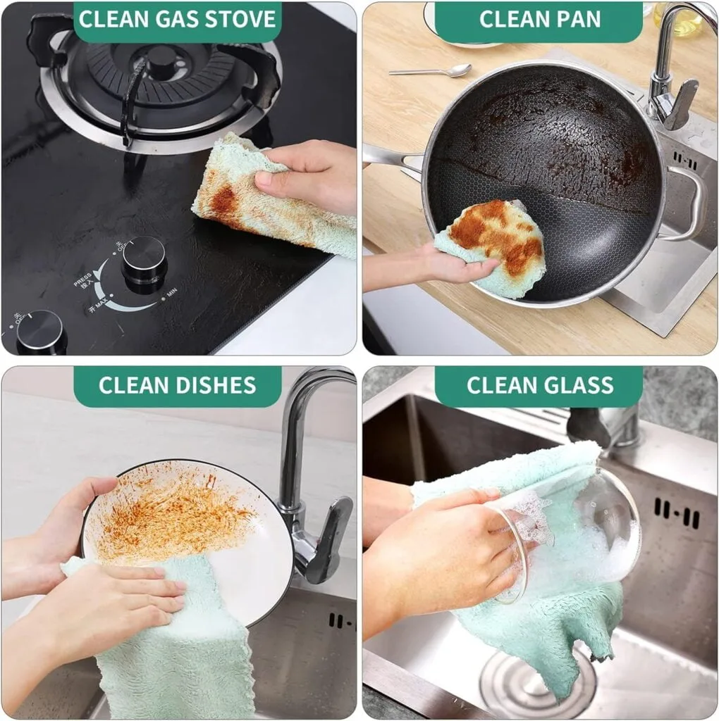 20 Pack Kitchen Dish Cloths, Super Absorbent Microfiber Cleaning Cloth for Cleaning Dishes, Kitchen, Bathroom, Car (Grey  Green)