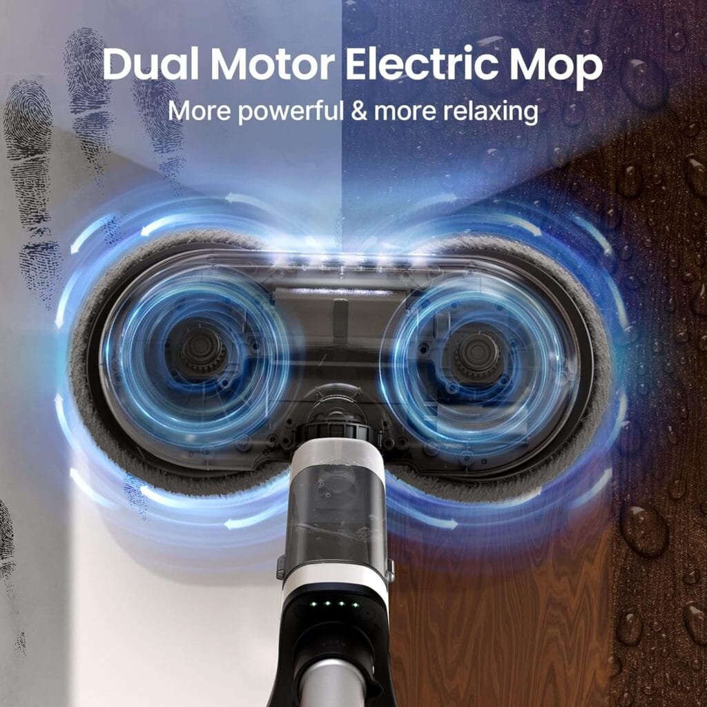 [2023 Upgraded] Cordless Electric Mop, iDOO Dual-Motor Electric Spin Mop with Detachable Water Tank  LED Headlight, Electric Floor Mop for Tile, Hardwood, Laminate, Vinyl, 46dB Quiet Clean  Waxing