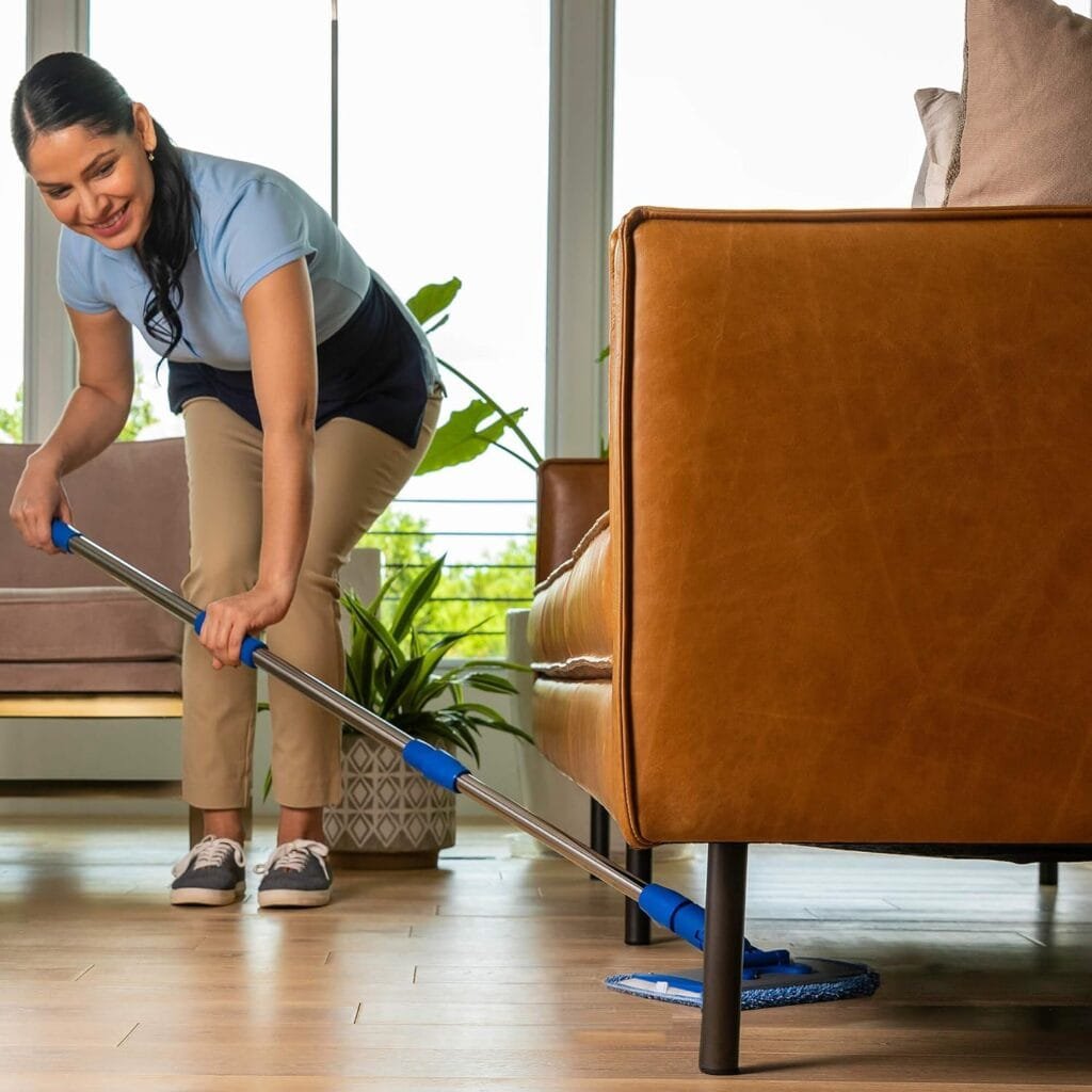 9 Flexible Mini Microfiber Mop System | Adjustable Stainless Steel Handle | 2 Reusable Microfiber Mop Pads | Machine Washable | Wet Mop for Hardwood, Laminate, Concrete, Tile, Stone, Vinyl Floors