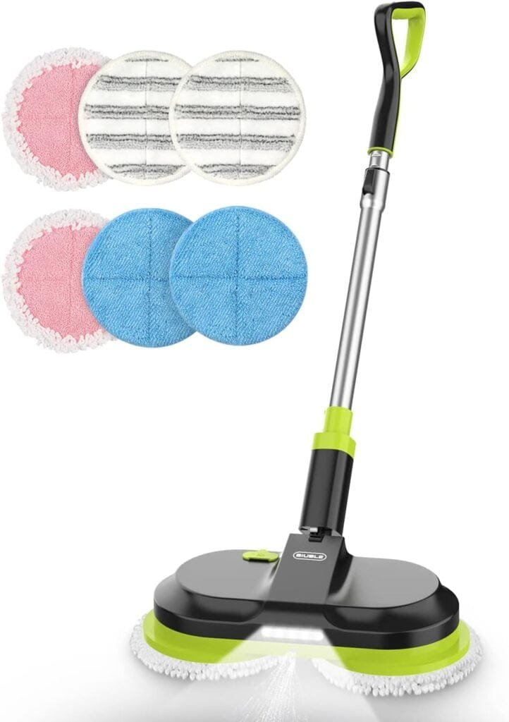 BIUBLE Cordless Electric Mop, Dual Spin Mops for Floor Cleaning, LED Headlight / Stand-Free / Water Sprayer, Rechargeable Scrubber Cleaner Mops with 300ML Water Tank for Multi Floors, Self-Propelled