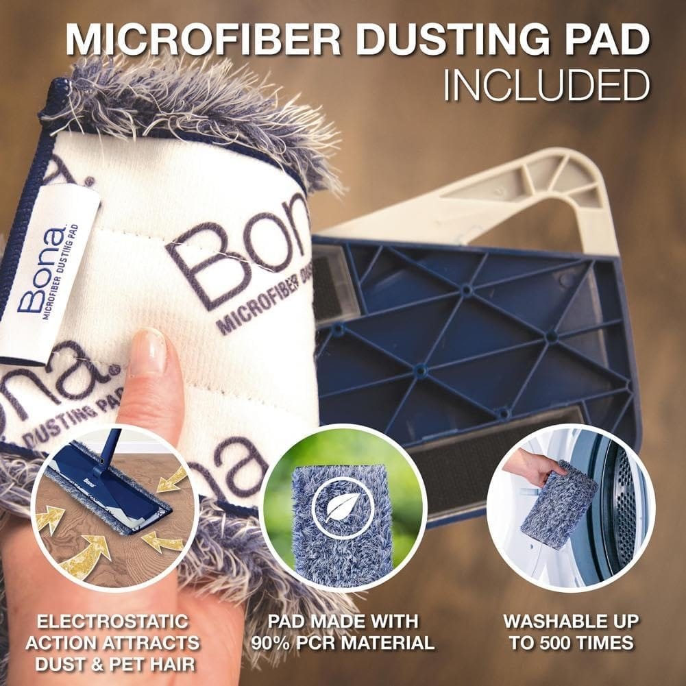Bona Premium Microfiber Floor Mop for Dry and Wet Floor Cleaning - Includes Microfiber Cleaning Pad and Microfiber Dusting Pad - Dual Zone Cleaning Design for Faster Cleanup Bona Premium Microfiber Floor Mop for Dry and Wet Floor Cleaning - Includes Microfiber Cleaning Pad and Microfiber Dusting Pad - Dual Zone Cleaning Design for Faster Cleanup