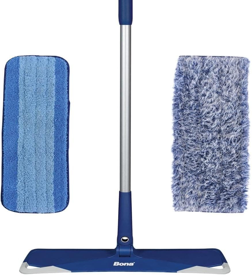 Bona Premium Microfiber Floor Mop for Dry and Wet Floor Cleaning - Includes Microfiber Cleaning Pad and Microfiber Dusting Pad - Dual Zone Cleaning Design for Faster Cleanup Bona Premium Microfiber Floor Mop for Dry and Wet Floor Cleaning - Includes Microfiber Cleaning Pad and Microfiber Dusting Pad - Dual Zone Cleaning Design for Faster Cleanup