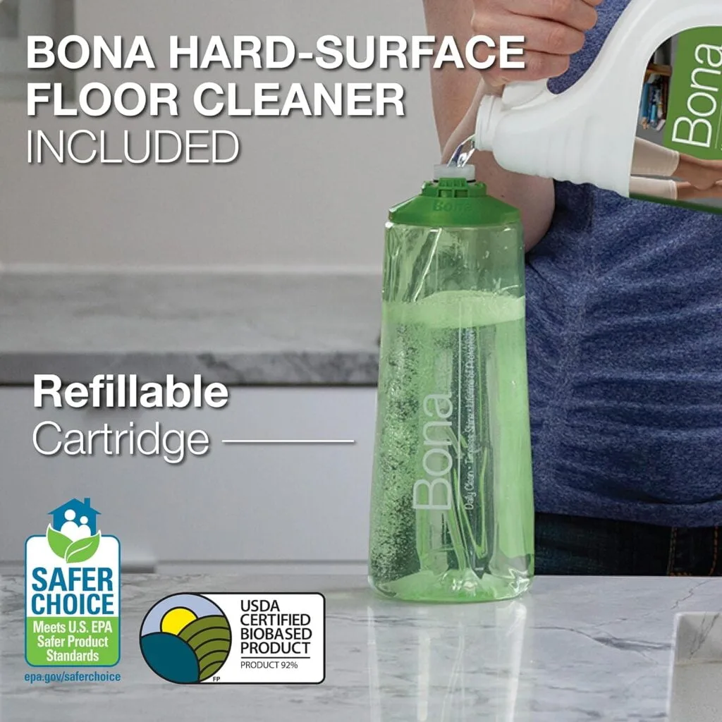 Bona Premium Motion Multi-Surface Floor Spray Mop - Includes Multi-Surface Floor Cleaning Solution 34 fl oz and Machine Washable Microfiber Cleaning Pad - for Stone, Tile, Laminate, and Vinyl Floors