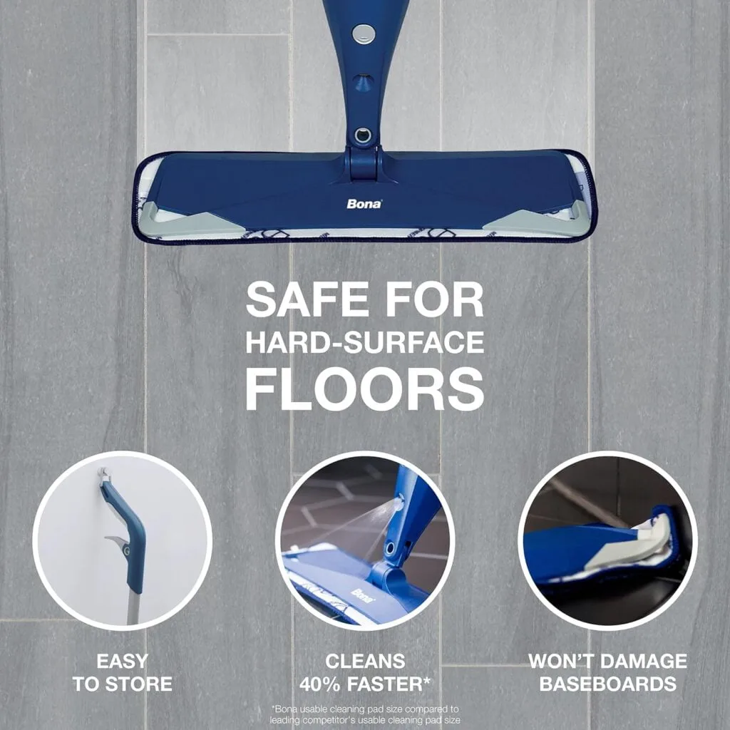 Bona Premium Motion Multi-Surface Floor Spray Mop - Includes Multi-Surface Floor Cleaning Solution 34 fl oz and Machine Washable Microfiber Cleaning Pad - for Stone, Tile, Laminate, and Vinyl Floors