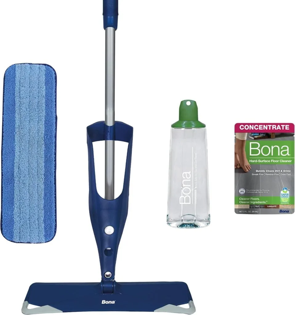 Bona Premium Motion Multi-Surface Floor Spray Mop - Includes Multi-Surface Floor Cleaning Solution 34 fl oz and Machine Washable Microfiber Cleaning Pad - for Stone, Tile, Laminate, and Vinyl Floors