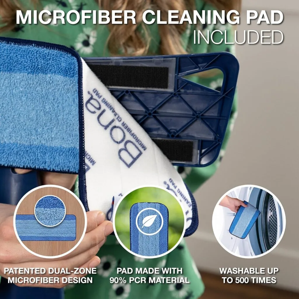 Bona Premium Motion Multi-Surface Floor Spray Mop - Includes Multi-Surface Floor Cleaning Solution 34 fl oz and Machine Washable Microfiber Cleaning Pad - for Stone, Tile, Laminate, and Vinyl Floors