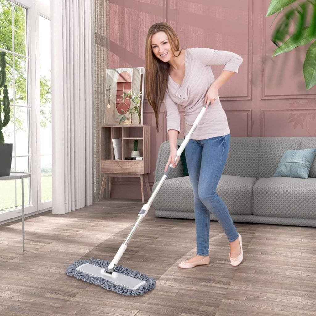 Bonpally Microfiber Mops for Floor Cleaning System, Flat Mop for Hardwood Floors, Professional Commercial Mops, Wet and Dry Mop, Household Cleaning Supplies with Extendable Handle, 4 Reusable Mop Pads