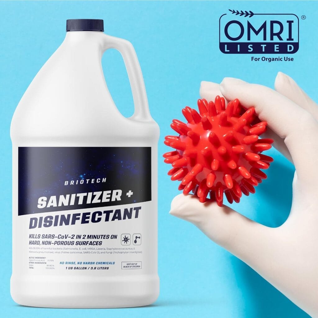 BRIOTECH Sanitizer + Disinfectant, Kills 99.99% of Viruses  Bacteria, HOCl Hypochlorous Spray, 0% Bleach, 0% Alcohol, Food Contact Safe, Eliminate Non-Living Allergens  Remove Pet Odor BRIOTECH Sanitizer + Disinfectant, Kills 99.99% of Viruses  Bacteria, HOCl Hypochlorous Spray, 0% Bleach, 0% Alcohol, Food Contact Safe, Eliminate Non-Living Allergens  Remove Pet Odor