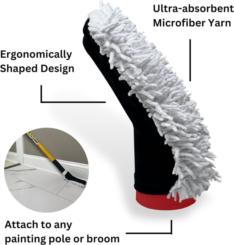 BYE-BYE RAGS: Baseboard Cleaning Brush | Attach to Broom Mop or Extension Pole | Absorbent Microfiber | for Paint Cleanup, Washing Walls, Baseboards, Ceiling, Floor | The Ultimate Cleaning Tool BYE-BYE RAGS: Baseboard Cleaning Brush | Attach to Broom Mop or Extension Pole | Absorbent Microfiber | for Paint Cleanup, Washing Walls, Baseboards, Ceiling, Floor | The Ultimate Cleaning Tool