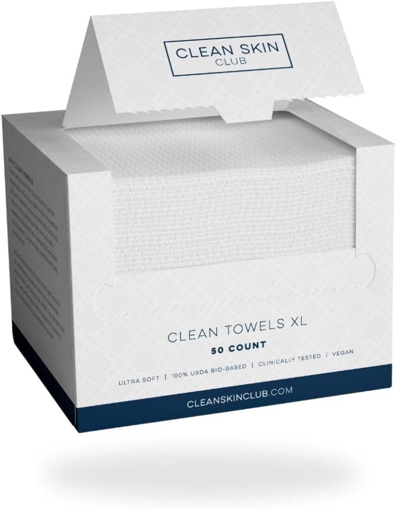 Clean Skin Club Clean Towels XL, 100% USDA Biobased Dermatologist Approved Face Towel, Disposable Clinically Tested Face Towelette, Makeup Remover Dry Wipes, Ultra Soft, 50 Ct, 1 Pack Clean Skin Club Clean Towels XL, 100% USDA Biobased Dermatologist Approved Face Towel, Disposable Clinically Tested Face Towelette, Makeup Remover Dry Wipes, Ultra Soft, 50 Ct, 1 Pack
