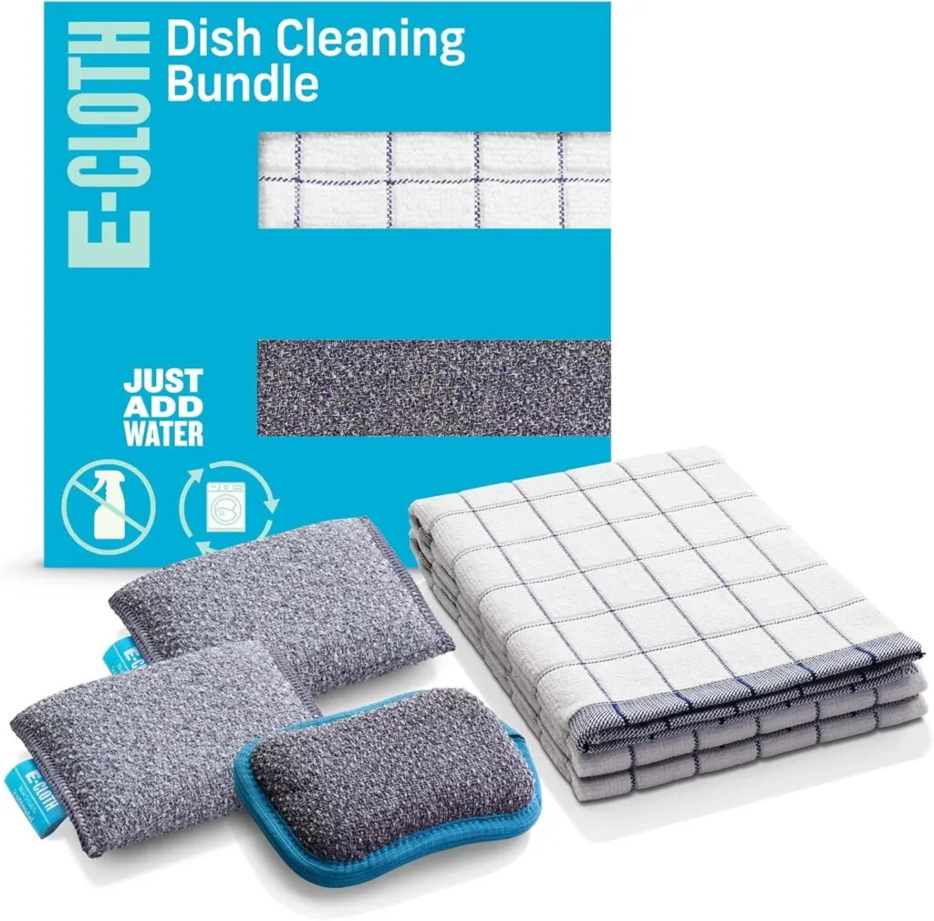 E-Cloth 2-Pack Non-Scratch Scrubbing Pads, Microfiber Scrubber and Dish Sponge, Ideal for a Streak-Free Clean Grill, Cast Iron and Dishes, Washable and Reusable, 100 Wash Promise