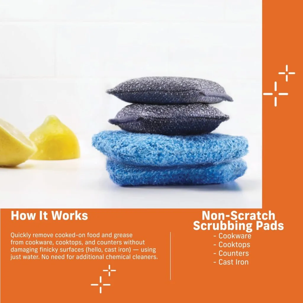 E-Cloth 2-Pack Non-Scratch Scrubbing Pads, Microfiber Scrubber and Dish Sponge, Ideal for a Streak-Free Clean Grill, Cast Iron and Dishes, Washable and Reusable, 100 Wash Promise