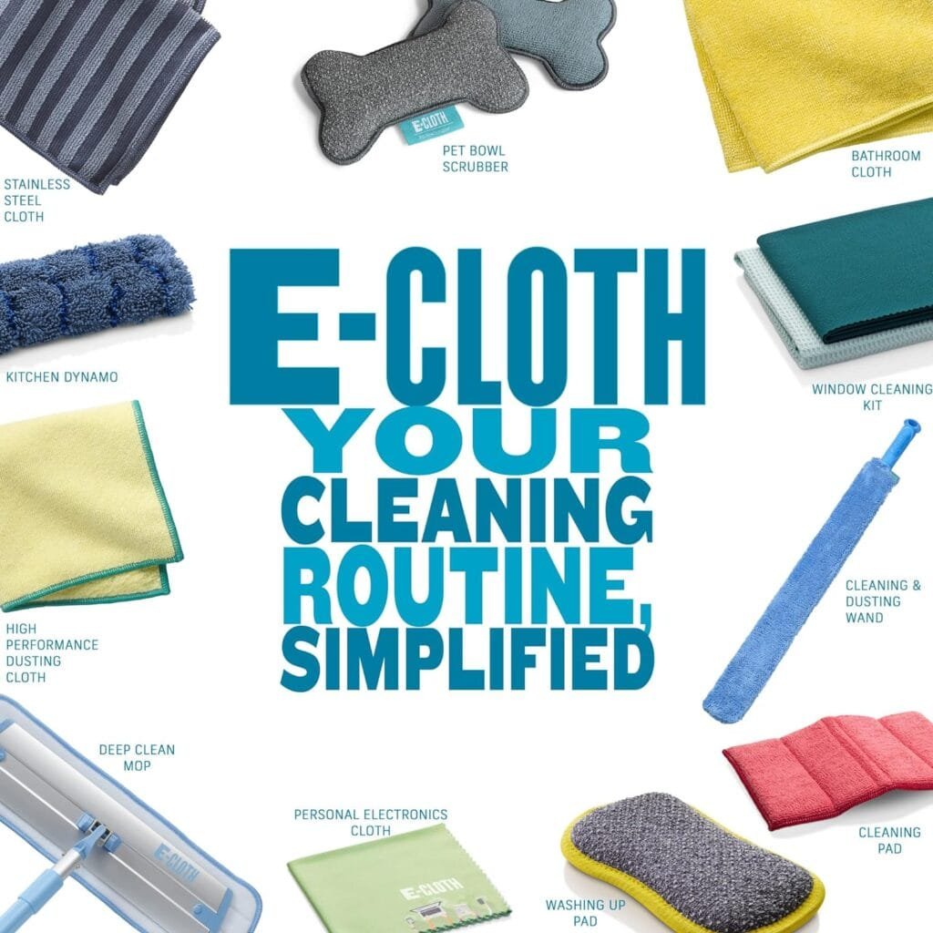 E-Cloth 5-pc Kitchen Bundle, Microfiber Cleaning Cloths Set with Dish Scrubber, Ideal Spotless Cleaner for Granite, Marble, Kitchen, Sink, Dish and Stainless Steel Pot and Pans, 100 Wash Promise