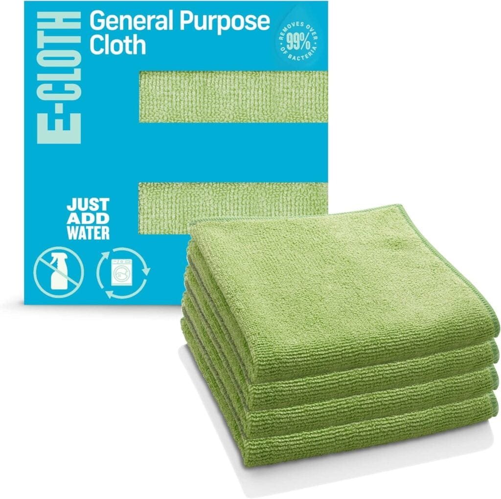 E-Cloth Microfiber Cloth, Worlds Leading Premium Microfiber Cleaning Cloth, Twice as Durable as Competition, 1 Year Guarantee, Ideal for Kitchen, Countertops, Sinks, and Bathrooms, Green, 4 Pack