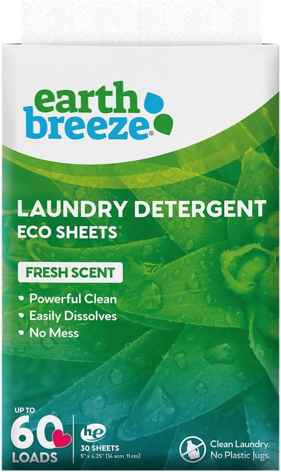 Earth Breeze Laundry Detergent Sheets - Fresh Scent - No Plastic Jug (60 Loads) 30 Sheets, Liquidless Technology… Earth Breeze Laundry Detergent Sheets - Fresh Scent - No Plastic Jug (60 Loads) 30 Sheets, Liquidless Technology…