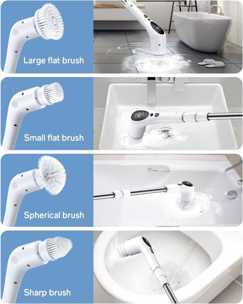 Electric Spin Scrubber,Cordless Shower Scrubber,Power Scrub Brush with 9 Replaceable Brush Head,Portable Cleaning Brush for Bathroom/Floor/Tile,3 Adjustable Extension Long Handle,3 Rotating Speeds