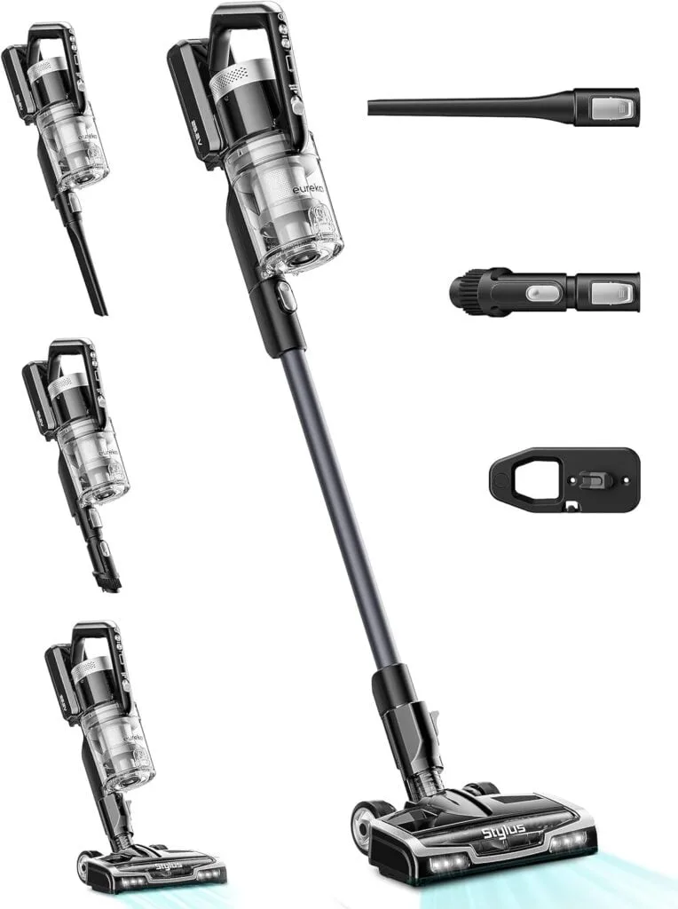 Eureka Cordless Vacuum Cleaner, Ultra Lightweight Stick Cordless Vacuum for Home Pet Hair Carpet Hard Floor, 380W Powerful Suction, Dual LED Headlights, 180° Flexible Brush Head, Black