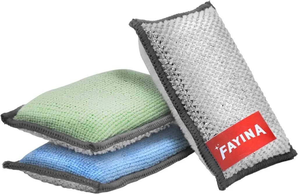 FAYINA 2-Sided Premium Microfiber Dish Sponge and Scrubber 3 Pack Variety - Heavy Duty Scouring Non-Scratch Multi-Surface
