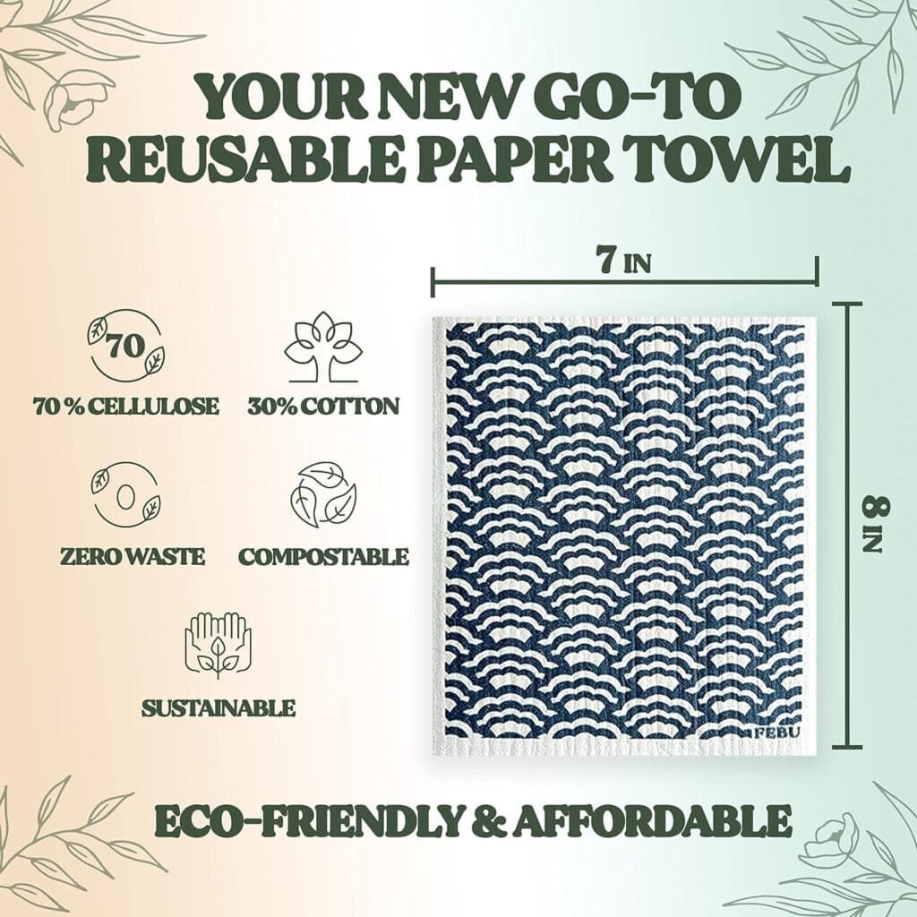 FEBU Swedish Dishcloths for Kitchen | 5 Pack Watercolor Dish Towels | Reusable Paper Towels Washable | Non-Scratch Cellulose Sponge Cloths | No Odor, Biodegradable, Swedish Cloths FEBU Swedish Dishcloths for Kitchen | 5 Pack Watercolor Dish Towels | Reusable Paper Towels Washable | Non-Scratch Cellulose Sponge Cloths | No Odor, Biodegradable, Swedish Cloths