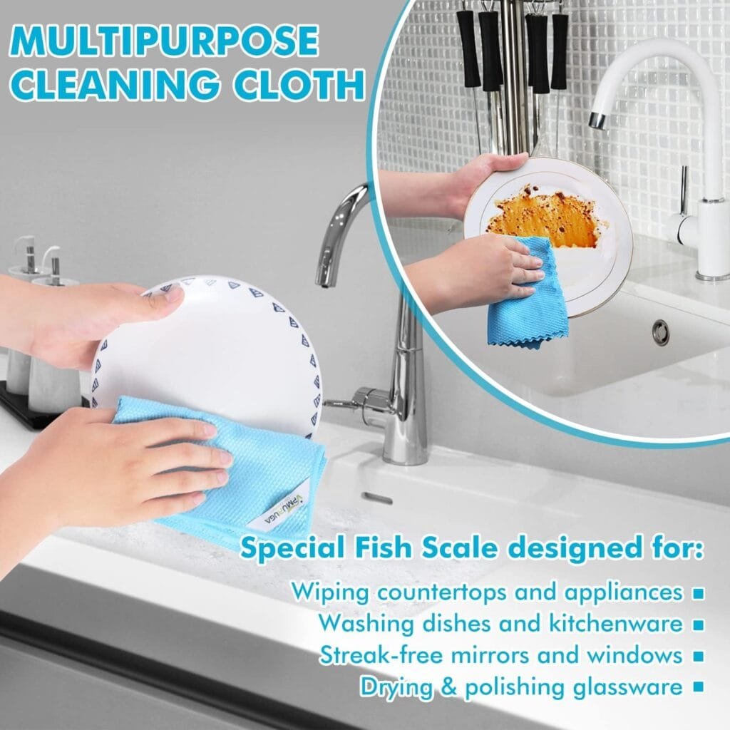 Fish Scale Streak Free Magic Glass Window Cleaning Cloth,Easy Clean Miracle Nanoscale Microfiber Mirror Car Stainless Steel Shiny wipes,Lint Free Dish Drying Polishing Towels,Pack 6,Mix