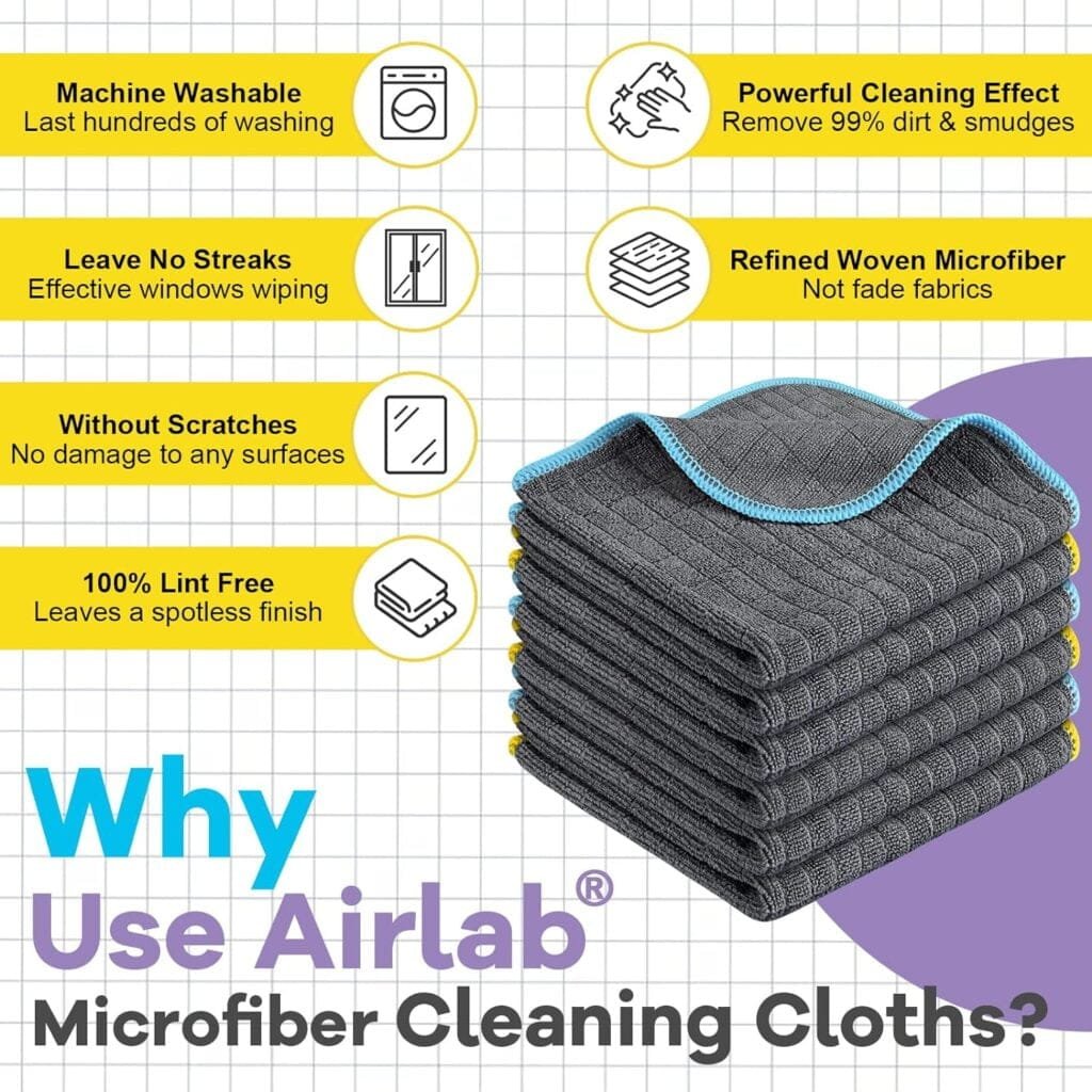 Glass Polishing Cloth Streak Free Miracle Cleaning Cloth Lint Free Microfiber Cleaning Rags for Glasses Kitchen Dish Mirrors Easy Clean, Pack of 6, 12 x 12
