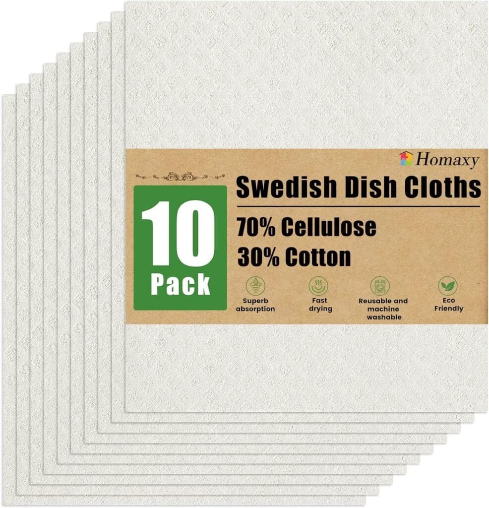 Homaxy Swedish Dishcloths for Kitchen, 10 Pack Reusable and Eco-Friendly Cellulose Sponge Cloths Dish Towels, Absorbent and No Odor Paper Towels for Dishes ＆ Counters, Assorted