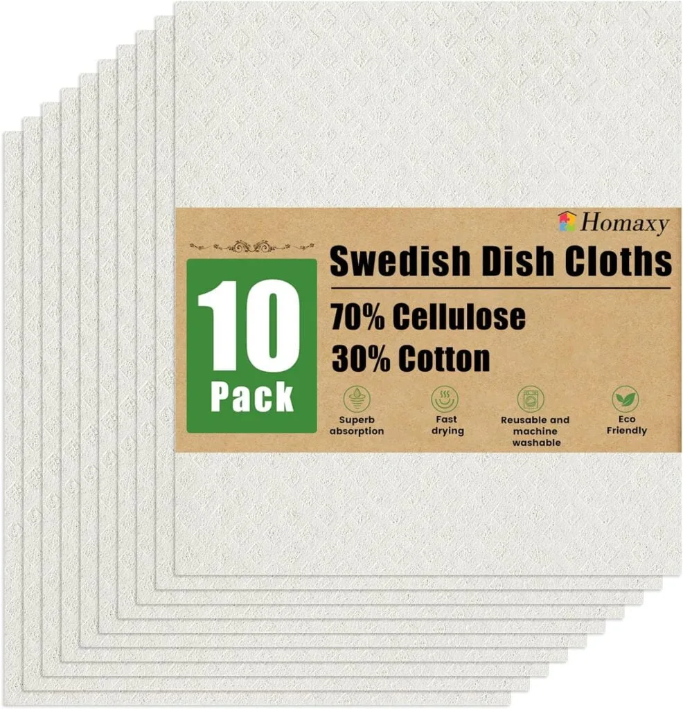 Homaxy Swedish Dishcloths for Kitchen, 10 Pack Reusable and Eco-Friendly Cellulose Sponge Cloths Dish Towels, Absorbent and No Odor Paper Towels for Dishes ＆ Counters, Assorted