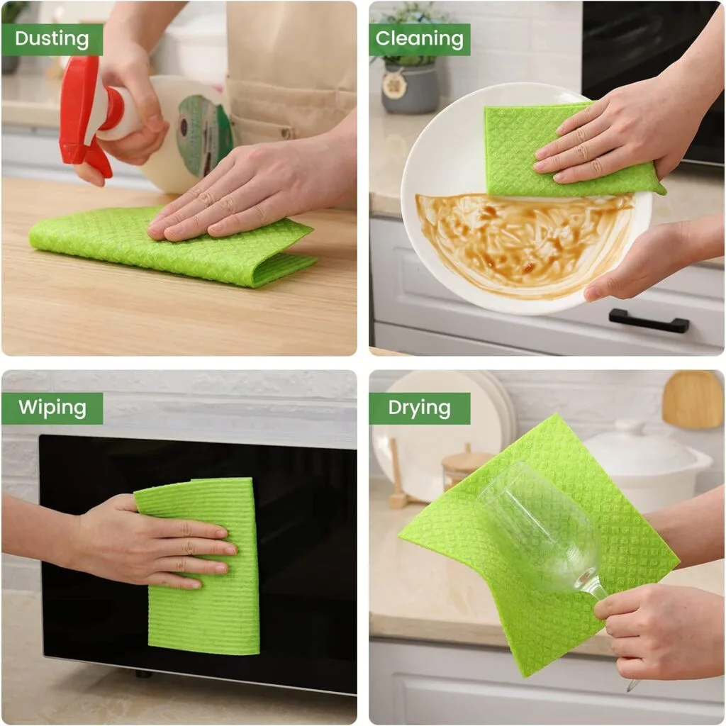 Homaxy Swedish Dishcloths for Kitchen, 10 Pack Reusable and Eco-Friendly Cellulose Sponge Cloths Dish Towels, Absorbent and No Odor Paper Towels for Dishes ＆ Counters, Assorted