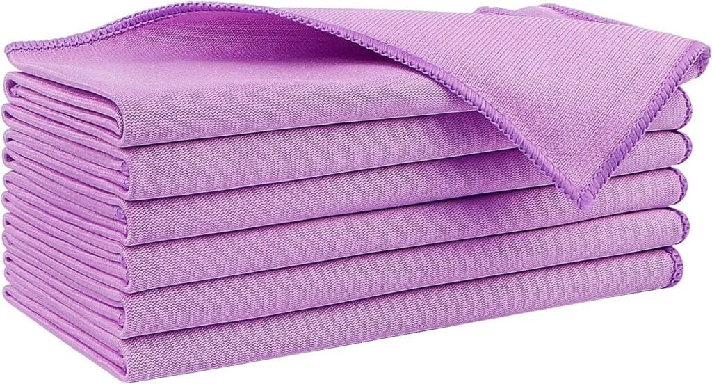 HOMEXCEL Microfiber Glass Cleaning Cloths 6 PK, Lint Free Streak Free, Reusable Microfiber Cleaning Cloth for Cleaning Windows, Glasses, Mirrors, Screens, Stainless Steel, and More Purple-14×16