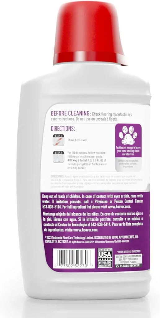 Hoover Carpet Paws  Claws Premixed Spot Machine Cleaning Shampoo, Pet Stain Solution and Odor Remover, 32oz Cleaner Formula, AH31700, White, 32 Fl Oz