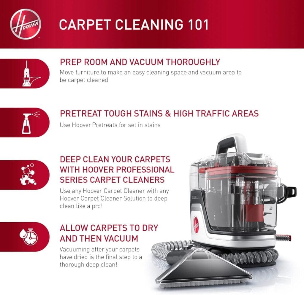 Hoover CleanSlate Plus Carpet  Upholstery Spot Cleaner, Stain Remover, Portable, With Spin Scrub Tool, FH14052, White Hoover CleanSlate Plus Carpet  Upholstery Spot Cleaner, Stain Remover, Portable, With Spin Scrub Tool, FH14052, White