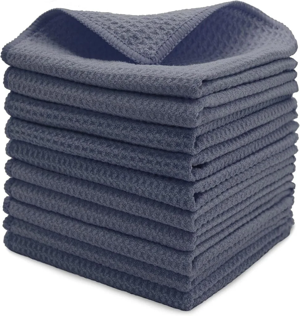 kimteny 10 Pack Pineapple Weave Kitchen Cloths Dish Towels, Ultra Soft Absorbent Microfiber Dish Cloths Quick Drying Dish Rags, 12x12 Inches (Dark Grey)