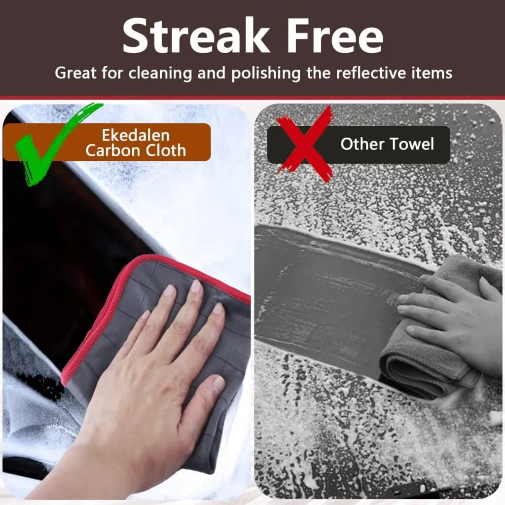Lint Free Carbon Microfiber Cleaning Cloth Glass Window Polishing Streak Free Miracle Easy Clean Rag Reusable for Mirror Kitchen Dish Auto Detailing, Pack of 6, 12x12, 400GSM