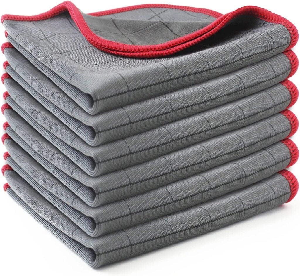 Lint Free Carbon Microfiber Cleaning Cloth Glass Window Polishing Streak Free Miracle Easy Clean Rag Reusable for Mirror Kitchen Dish Auto Detailing, Pack of 6, 12x12, 400GSM Lint Free Carbon Microfiber Cleaning Cloth Glass Window Polishing Streak Free Miracle Easy Clean Rag Reusable for Mirror Kitchen Dish Auto Detailing, Pack of 6, 12x12, 400GSM