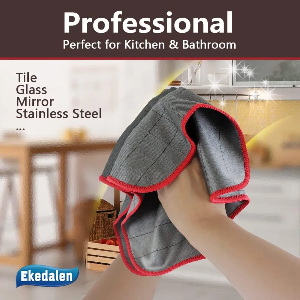 Lint Free Carbon Microfiber Cleaning Cloth Glass Window Polishing Streak Free Miracle Easy Clean Rag Reusable for Mirror Kitchen Dish Auto Detailing, Pack of 6, 12x12, 400GSM