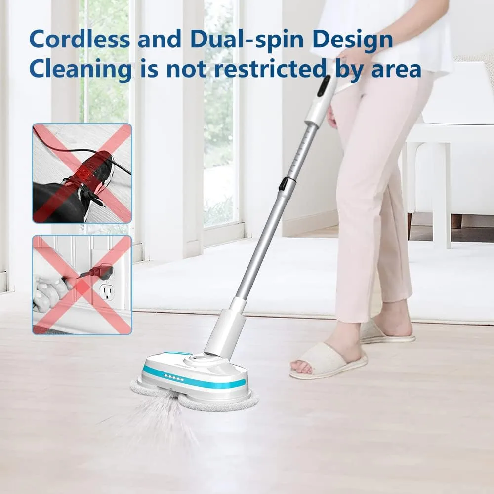 Mamibot MOPA580 Cordless Electric Mop with LED Headlight  Sprayer, Spin Floor Scrubber with Built-in 300ml Water Tank, Polisher Cleaning  Waxing for Hardwood/Tile/Laminate Floors, White