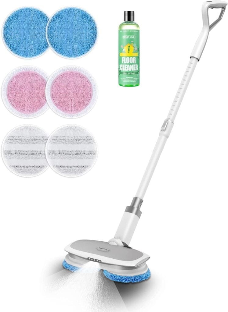 MARK LIVE Cordless Electric Mop, LED Headlight and Water Sprayer with 300ml Tank, Up to 60 Mins of Powerful Spin, Polisher for Hardwood, Tile and Laminate Floors, 1 Floor Cleaenr  6 Mop Pads MARK LIVE Cordless Electric Mop, LED Headlight and Water Sprayer with 300ml Tank, Up to 60 Mins of Powerful Spin, Polisher for Hardwood, Tile and Laminate Floors, 1 Floor Cleaenr  6 Mop Pads