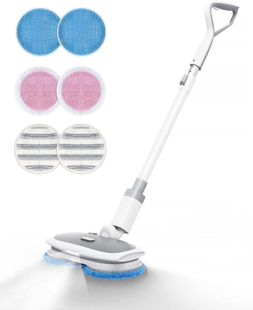 MARK LIVE Electric Mop, Cordless Floor Cleaner, LED Headlight and Water Sprayer with 300ml Tank, Up to 60 Mins of Powerful Spin, Polisher for Hardwood, Tile and Laminate Floors, 6 Mop Pads