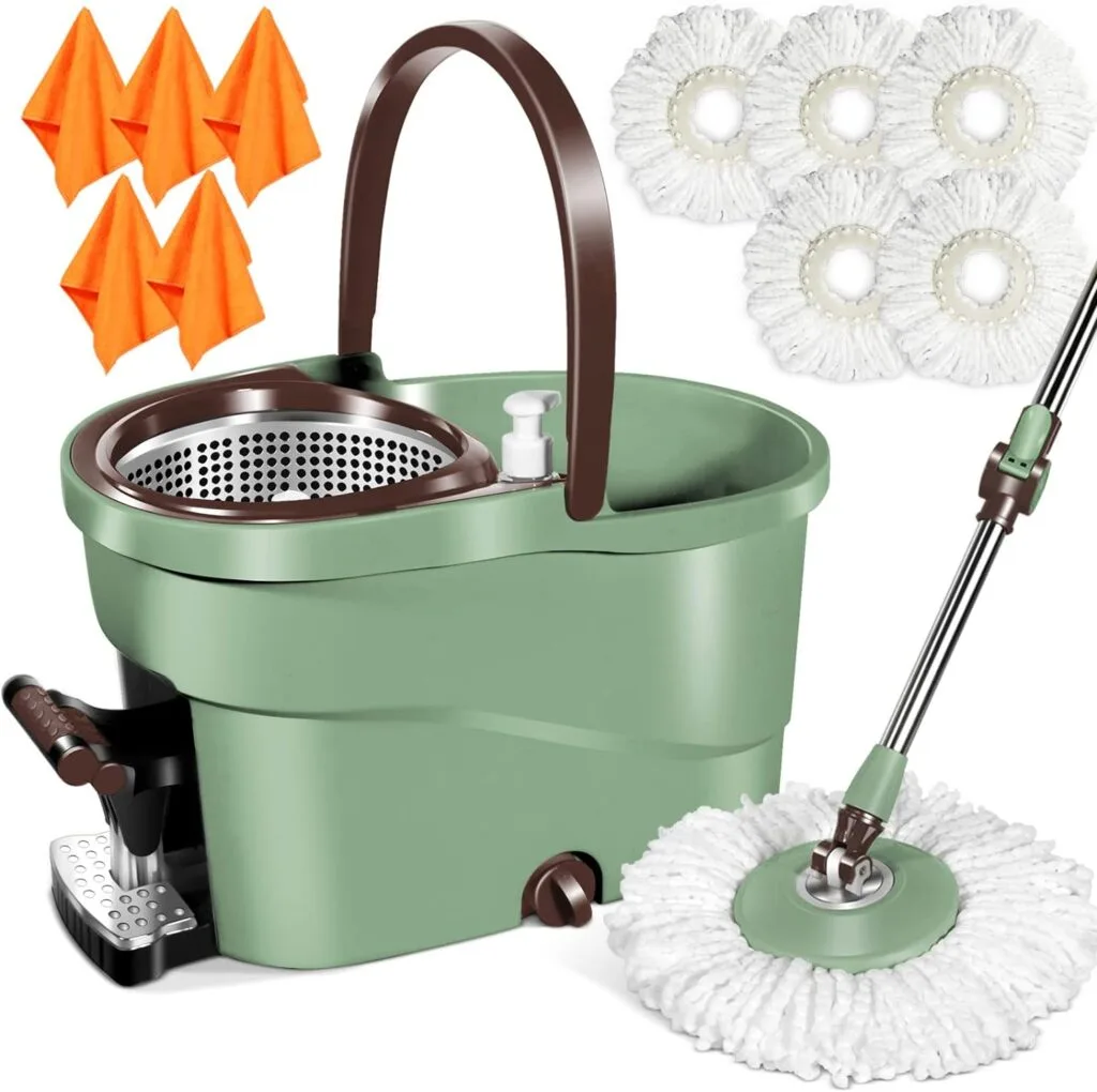 MASTERTOP Spin Mop and Bucket with Wringer Set, Floor Cleaning System with Foot Pedal, Easy Wring, Adjustable Handle, 5 Microfiber Mop Refills, 5 Cleaning Clothes, Hardwood Laminate Tiles MASTERTOP Spin Mop and Bucket with Wringer Set, Floor Cleaning System with Foot Pedal, Easy Wring, Adjustable Handle, 5 Microfiber Mop Refills, 5 Cleaning Clothes, Hardwood Laminate Tiles