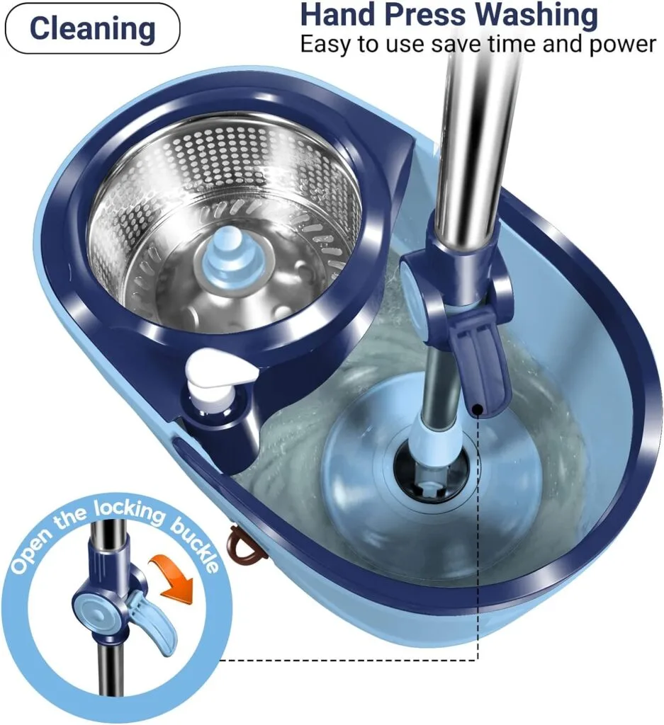 MASTERTOP Spin Mop and Bucket with Wringer Set, Floor Cleaning System with Foot Pedal, Easy Wring, Adjustable Handle, 5 Microfiber Mop Refills, 5 Cleaning Clothes, Hardwood Laminate Tiles MASTERTOP Spin Mop and Bucket with Wringer Set, Floor Cleaning System with Foot Pedal, Easy Wring, Adjustable Handle, 5 Microfiber Mop Refills, 5 Cleaning Clothes, Hardwood Laminate Tiles