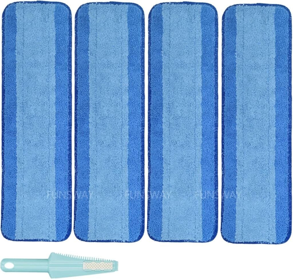 Microfiber Cleaning Pads for Hardwood Floor,Hard-Surface Floors,fits Bona Mop,Rubbermaid Mop,Turbo Mop and Norwex Mop (Light BlueBlue, 18 * 5 Inch 4 Count)