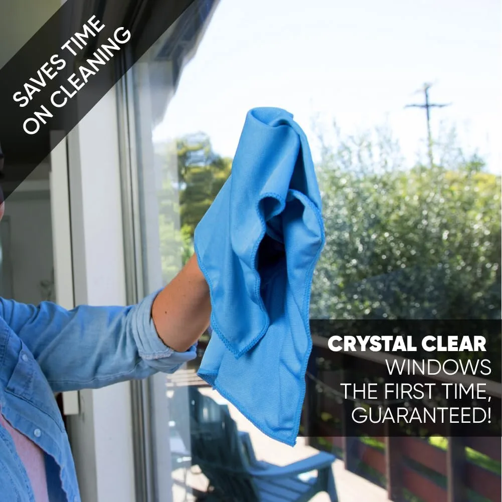 Microfiber Glass Cleaning Cloths | Streak Free Windows  Mirrors | Lint Free Towels | Car Windows Wipes | Polishing Rags | Machine Wash- Blue, Green (8 Pack)