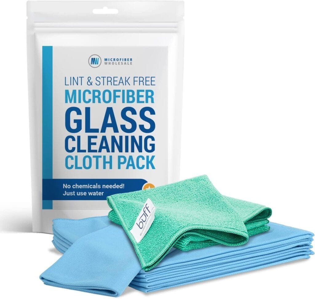 Microfiber Glass Cleaning Cloths | Streak Free Windows  Mirrors | Lint Free Towels | Car Windows Wipes | Polishing Rags | Machine Wash- Blue, Green (8 Pack)