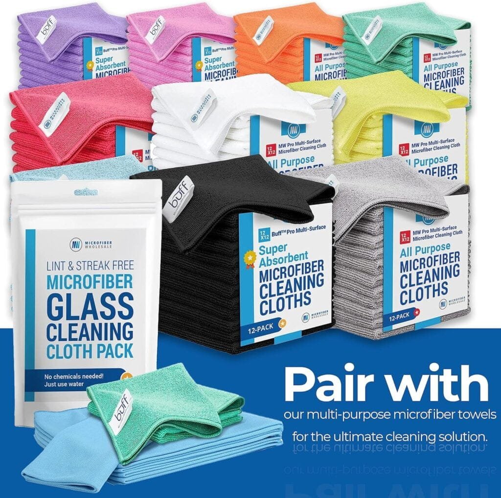 Microfiber Glass Cleaning Cloths | Streak Free Windows  Mirrors | Lint Free Towels | Car Windows Wipes | Polishing Rags | Machine Wash- Blue, Green (8 Pack)